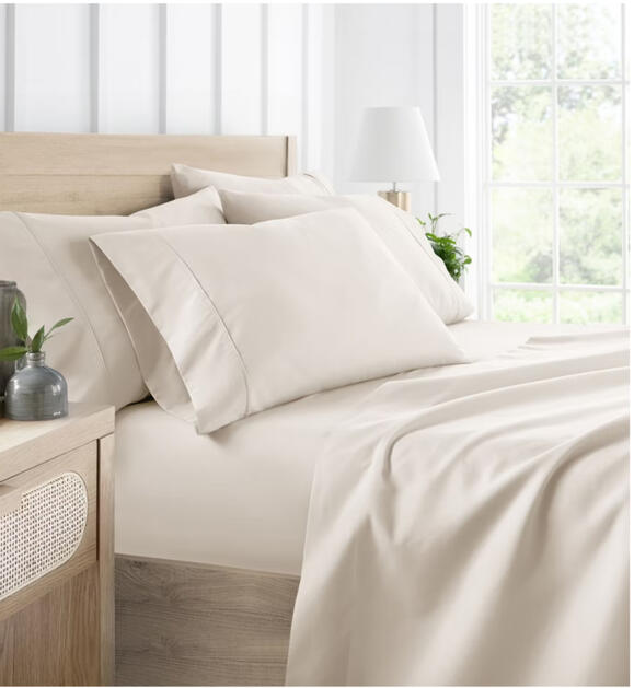 This award-winning 6-piece sheet set brings hotel-level comfort to your bedroom. Made from ultra-soft, temperature-regulating microfiber, the sheets are lightweight yet durable, resisting wrinkles, fading, and pilling. Deep pockets fit mattresses up to 21”