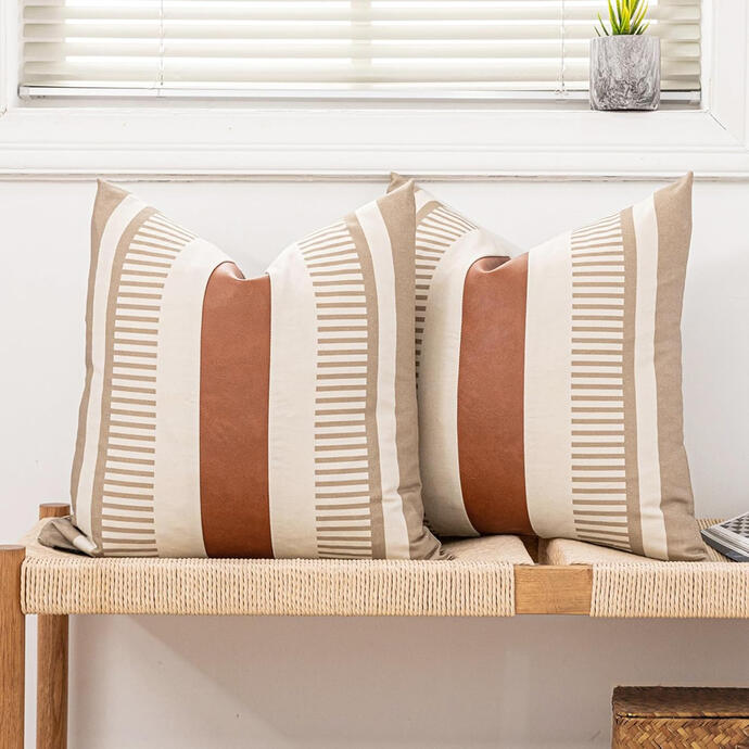 Faux leather stripe gives a warm masculine edge but still soft enough for neutral or boho décor. modern and gender-neutral accent for cozy bedrooms or living rooms.